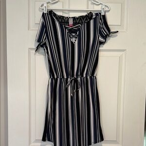 No Boundaries small Striped Blue and White Dress